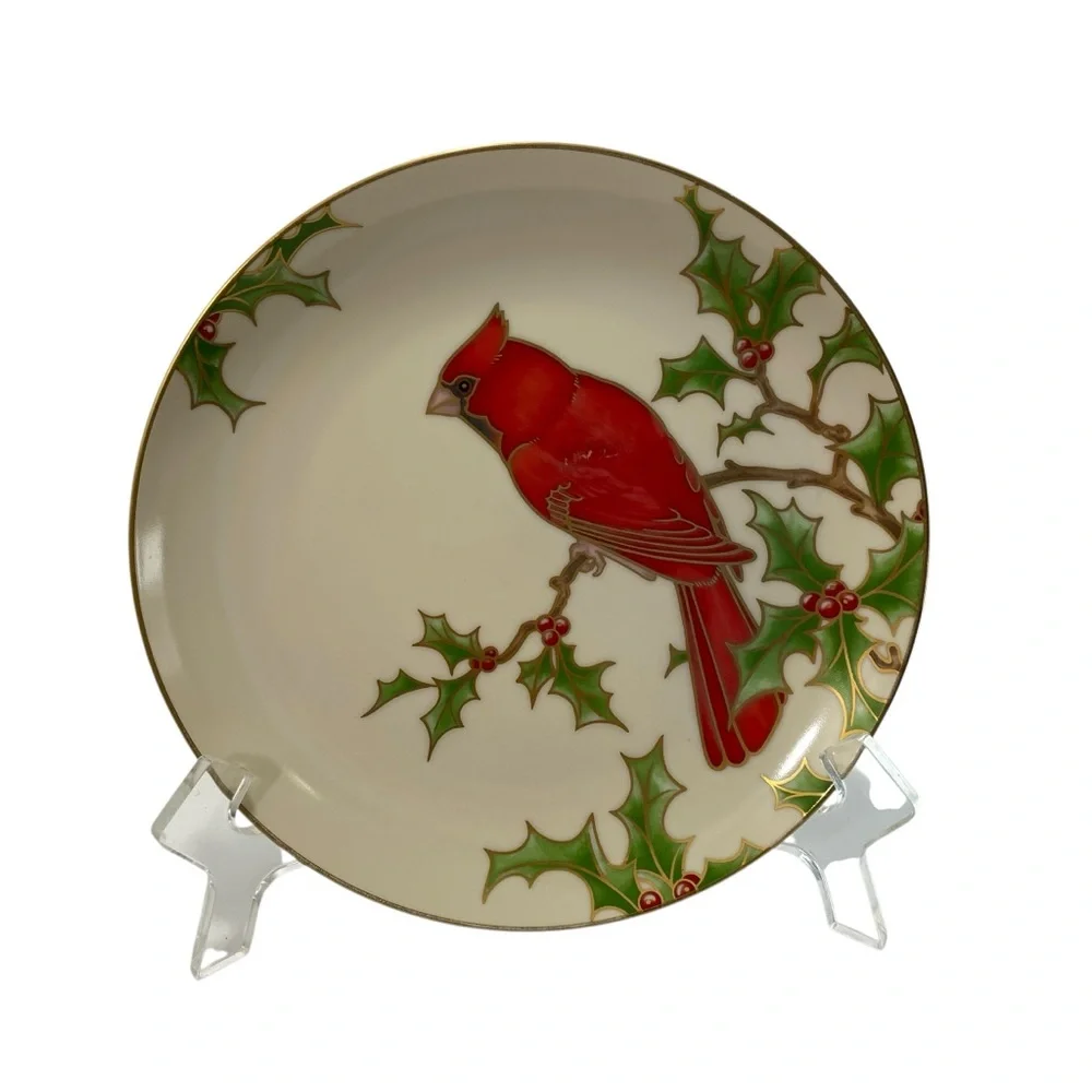 VINTAGE Set of 2 Fitz & Floyd Christmas Holly Cardinal Salad 245‎ Plate 7.5”